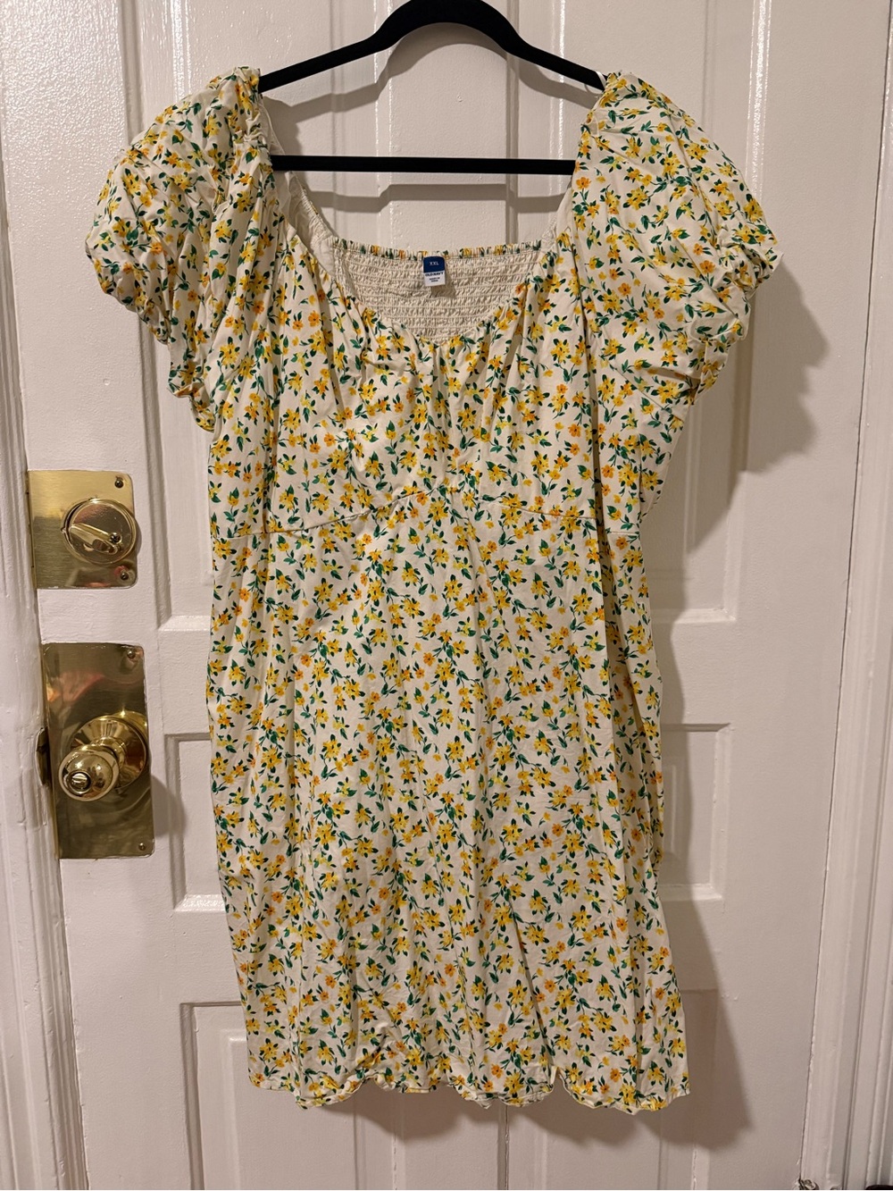 Old Navy Cream Floral Summer Dress with Yellow and Green Print